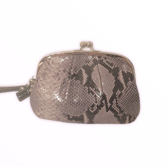 Coach python snakeskin embossed kisslock wristlet - Picture 1 of 8